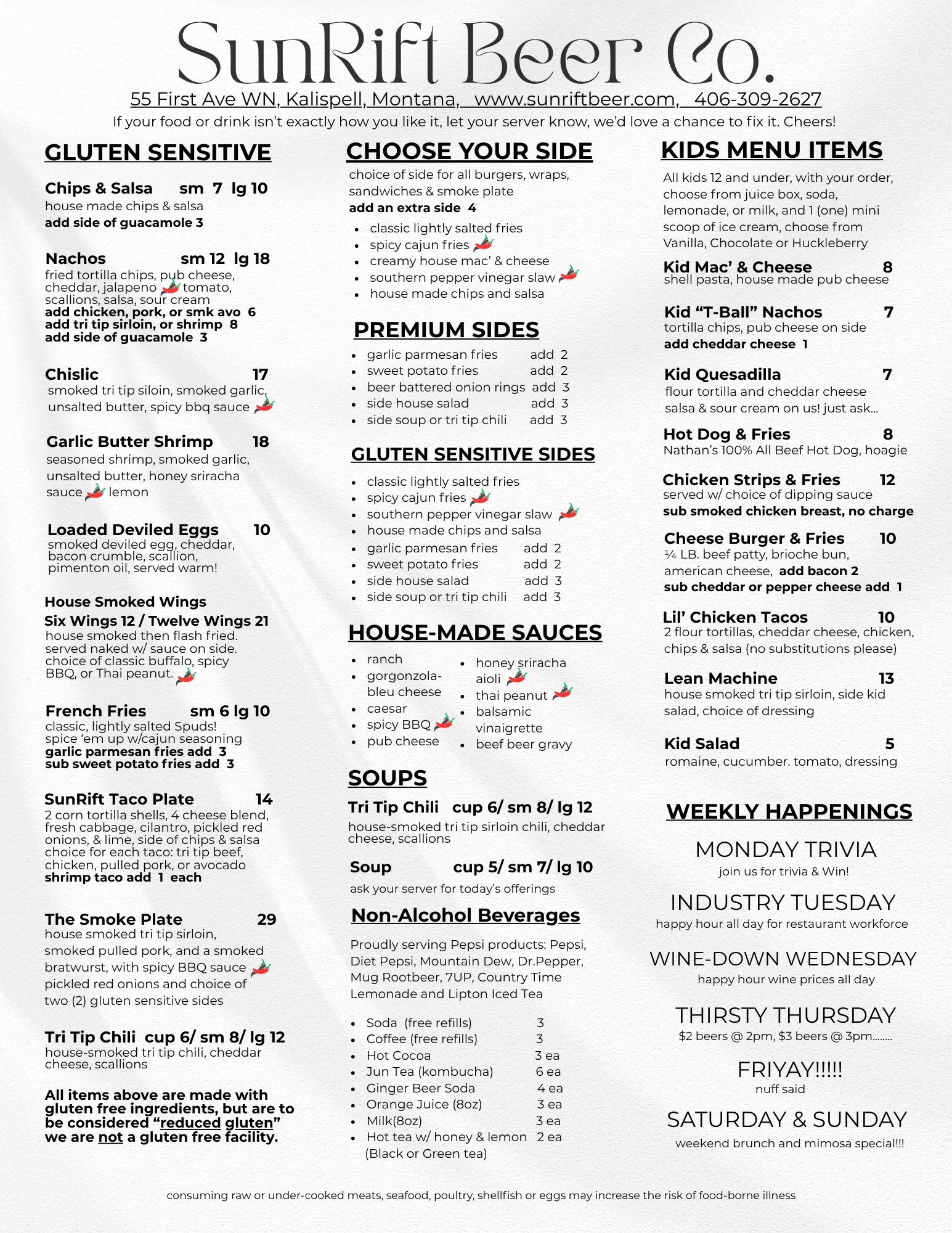 天然ライブロック　エイプリル リミテッド メニュー Kalispell Food — SunRift Beer Company